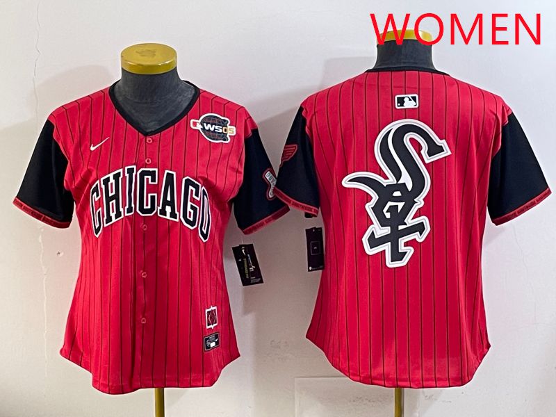 Women Chicago White Sox Blank Red Stripe Joint Name Nike 2025 MLB Jersey style 24